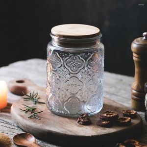 Bottiglie di stoccaggio da 700 ml di vetro sigillato barattoli da cucina con cucina con coperchio in legno pasta trasparente alimento a bombetta ermetica
