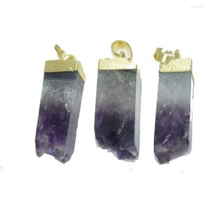 Colares pendentes de ametistas naturais crus drruzy femme 2022 retângulo roxo de tampa de ouro longa cluster geode Crystal Quartz Women