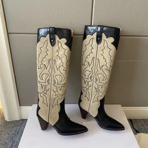 أحذية باريس Isabel Boots Marant Leila Leather Suede Cowboy Boots Show Perfect Knee High