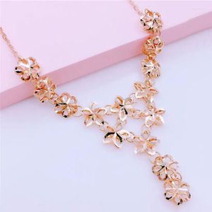 Pendant Necklaces Russian 585 Purple Gold Necklace 14K Plated Women's European Rose Starry Flower Noble Luxury