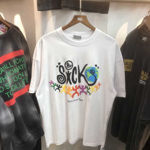 T-shirty męskie Sicko 2022 Summer Human Bet Earth Print High Street Bawełna luźna duża koszulka z krótkim rękawem dla mężczyzn i damskiej Czarna i WHI T221130