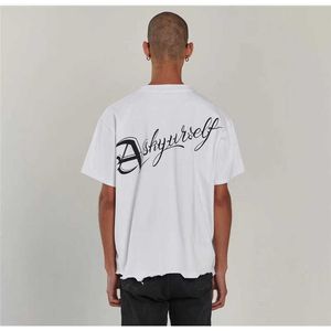 Camisetas masculinas Askyursel Destroyed t Weand Out Letter Print Camiseta de manga curta T-shirt White T221130