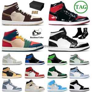 Mit Jumpman 1 Herren Damen Basketballschuhe Designer Patent Bred 1s High Retro Panda Ness Cream Dark Chocolate Mid Dutch Green