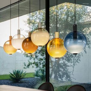 Hänglampor moderna mångfärgade glas lampskärmsljus konstfjädring belysning led tak matsal dekoration hängande