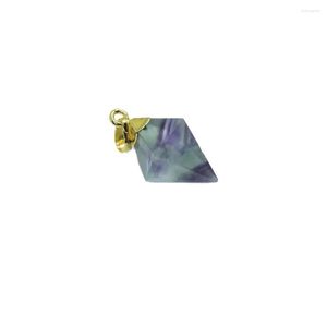 Pendant Necklaces Natural Stone Rhombus Green Purple Crystal Quartz Gold Point Chakra Fluorite Women