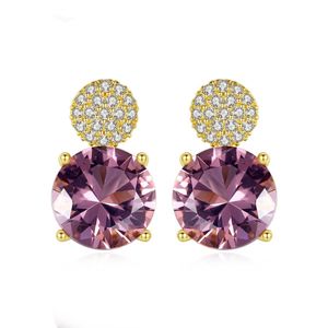 Morganite Stud Earrings S925 Silver Micro Set Zircon Synthetic Gem Earrings European Fashion Women High end Earrings Wedding Party Versatile Jewelry Gifts SPC