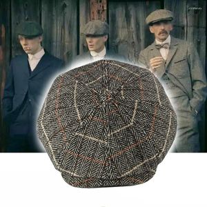 Berets Herringbone Tweed Gatsby Sboy Cap Men Wool Ivy Hat Golf Driving Flat Cabbie For Winter BLM90