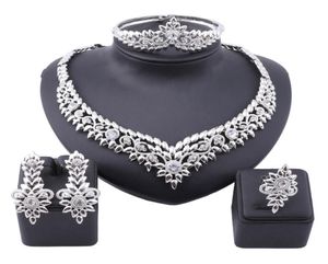 Afrikaanse kristallen sieradenset mode Indiase sieraden sets bruids trouwfeest elegante vrouwen ketting armband oorbellen ring3847884