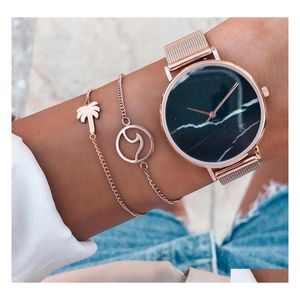 Bangle Fashion Jewelry Metal Alloy Wave Coconut Tree Double Layer Armband Charms Armband Drop Delivery Dhock