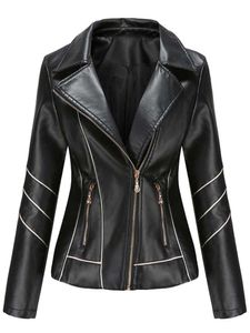 Damen Jacken Herbst Winter Schwarz Kunstleder Frauen Langarm Plus Größe Reißverschluss Basic Mantel Umlegekragen Motor Biker Jacke 221130