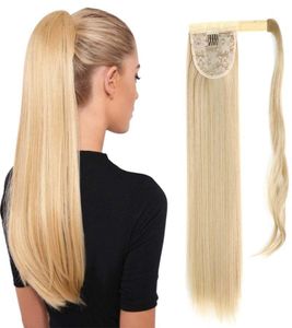 Sentetik peruklar uzun düz at kuyruğu saç klipsli saç parçasıyla kadınlar için doğal siyah sahte pigtail8988456