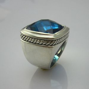 Solid 925 Sterling Silver Ring for Women 20mm Blue Topaz Rings Design Fine Jewelry Valentine's Day Gifts