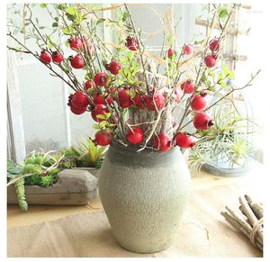 Decorative Flowers 1 Bundle Pomegranate Fruit Branch Artificial Home El Decor Flores Artificiales Garden Decoration