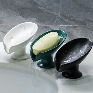 Soap Dishes Ceramic Leaf Shape Box Drain Dish Bathroom Shower Holder Sponge Storage Plate Supplies 221130