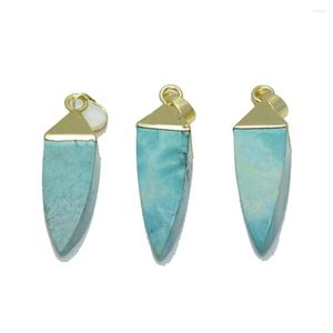 Pendant Necklaces 5pc Jewelry 4 Faceted Gem Stone For Necklace Gold Cap Plating Marble Rhombus Green Howlite Women