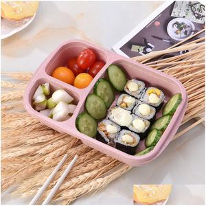 Lunch Boxes Bags Travel Outdoors Portable Lunch Boxes Plastic Square Bento Cakes Cases Kitchen Separate Food Storage Containers Work Dhr6H