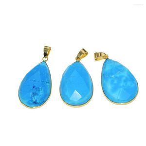 Pendant Necklaces Large Blue Howlite Stone Charm For Women 2022 Jewelry Making Gold Point Gem Turquoises Necklace Big Face Polish As Gifts