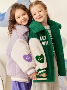 Down Coat amii kids Sheep Fleece Warm Girls Loose Winter Jacket Letter Embroidery Fashion Over s Children s 22280001 221130