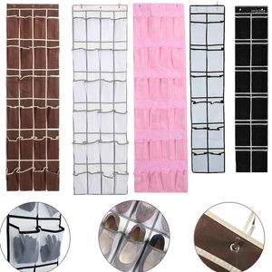 Klädlagring 12 Pocket Fabric Mesh Hanging Shoe Organizer Shoes Hanger Rack Bak Door Wall Påsar Skåphållare Space Saver