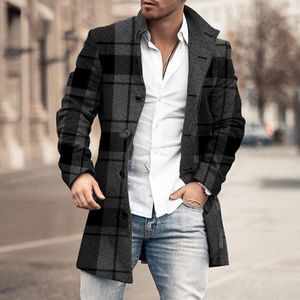 Lã de lã masculina mistura masculino de blend de peito único de casacos de outono colar de lapela de casaco retrô tops longos lowas de moda sexy de moda 221201