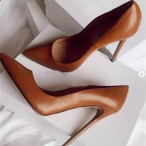 Dress Shoes Carpaton Brown Matte Leather High Heel Sexy Pointed Toe Women Pumps Super 12 10cm Stiletto Heels Office Lady 221130