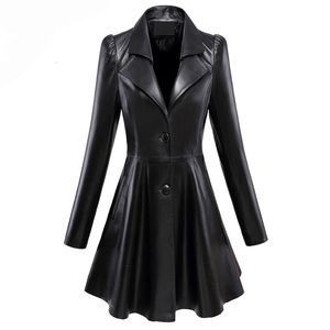 Kvinnor s jackor Nerazzurri passform och flare faux läderrock notched lapel långärmad puff kjolad svart elegant blazer smal fit 221130