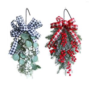 Decorative Flowers Mini Christmas Tree Wreath Wall Hanging Branches Door Decoration Garland Ornament For Indoor Outdoor Gift Home Decor