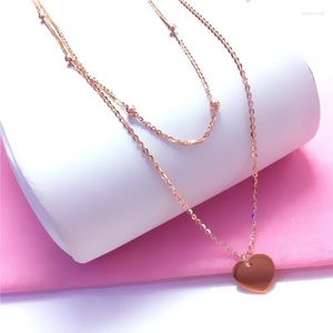 Pendant Necklaces 585 Purple Gold Women's Rose Peach Heart Round Beads Double Layer Necklace Temperament 14K Color Clavicle Chain