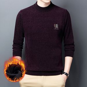 Motores masculinos Sweater de velo Chenille outono malha de inverno meio gurtleneck grossa machas casuais de moda de moda 221130