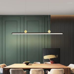 Lampadari Lampadario minimalista per cucina domestica Tavolo lungo LED moderno Sala da pranzo Bar Lampada a sospensione per ufficio Illuminazione interna intelligente nera