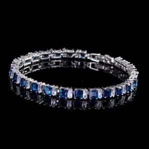 Bracelet Chain S925 Sterling Silver Bracelets Luxury Aaa Zircon Simple Bride Jewelry Sapphire Emerald Gemstone Bangle