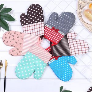 Fırın eldivenleri 1pc 30x17cm fırın eldivenleri pamuk eldiven çizgili çiçek astarlama mikrodalga insation Barbekü Dhgarden Dhaqf