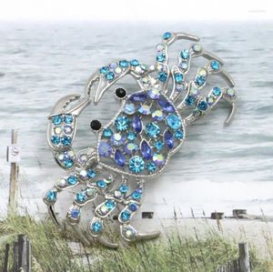 Brooches Blue Crystal Crab Brooch Pin For Women Men Cute Animal Fashion Banquet Jewelry