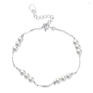 Länkarmband V48 Fashion 925 Sterling Silver Armband Högklass Pure Pearl for Women Engagement Smycken