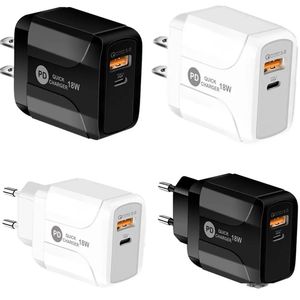 For iPhone Samsung LG Fast Charge Wall Charger QC3.0 Pd Type C Usb Ac Dual Ports Travel 18W 25W Quick EU US Uk Plug 7 8 X 11 Android Phone With Boxes Package