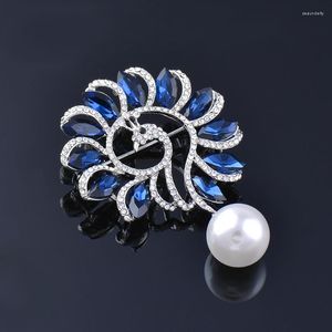 Broşlar leeker katı tavus kuşu inci kadınlar için mavi kübik zirkon taşları ile pin vintage parti mücevher aksesuarları hediye zd1 xs2