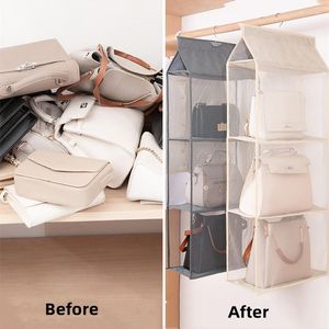 Storage Boxes 1 Pcs Set 2/3/4/5 Layer Plastic Handbag With Hanger Pouch For Wardrobe Closet Transparent Bag Hanging Organizer