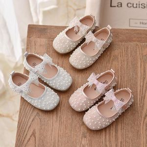 Flat Shoes Princess For Baby Girls Party Dress Autumn Children Fashion Bow Rhinestone Leather Shoe 1 2 3 4 5 6YearsOld
