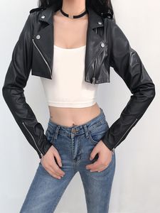 Giacche da donna JMPRS Street Motorcycle Pu Crop Jacket Donna Zipper Nero Cappotti in ecopelle Autunno Streetwear Manica lunga Autunno Capispalla femminile 221130