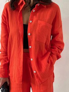 Women's Tracksuits 2022 Women Autumn Winter Holiday Shorts Sets Solid Orange Loose Fit Outfits Casual Long Sleeve Suit 2 Two Piece Set For