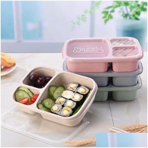 Scatole per il pranzo Borse Scatola per il pranzo Bento Boxes Square Nordic Green Wheat St Seal Up Separato Food Grade Rice Husk Fragrance 3 2Hx F2 Dhgarden Dhf5V