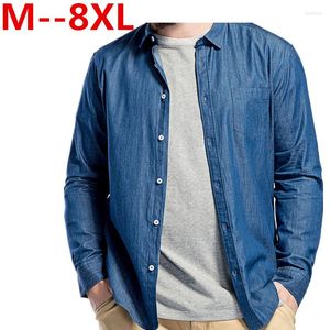 M￤ns casual skjortor 6xl plus storlek 10xl 8xl 5xl v￥rens h￶stm￤n denim tunn skjorta l￥ng￤rmad mjuk bomullsficka Lossa l￤tt elastiska jeans