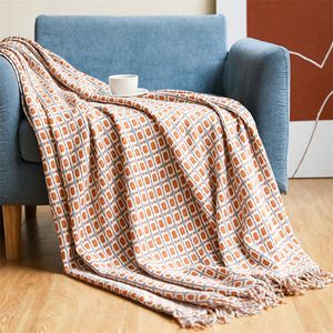 Геометрические дизайны домашний диван одеяла вязаные шерстяные шерстяные одеяло на кисточки.