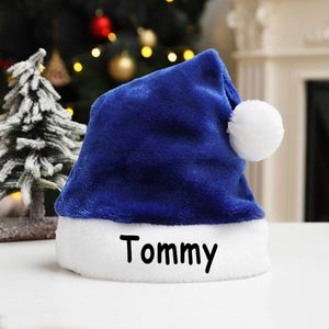 Festhattar Personlig julhatt Custom Santa Hat Royal Blue Name Hat Custom Stocking Cap Christmas Party Matchande Family Santa Hats 221201
