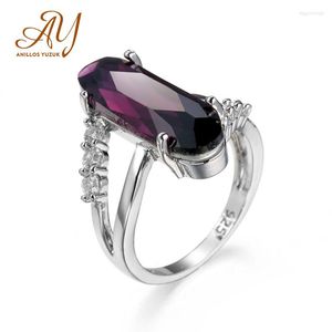 Cluster ringen Anillos Yuzuk Silver Jewelry Purple Stone Ring For Women Oval Wedding Classic Engagement Bague Femme Mujer