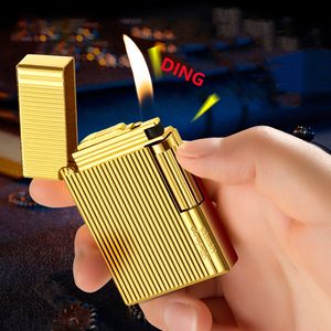 Metal New Loud Side Sliding Grinding Wheel Lighter 45° Inclined Fire Pipe Windproof Lighter Cigar Cigarette Lighter Refill Men Gadget