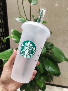 Starbucks Mermaid Goddess 24oz 710ml Plastic Mugs Tumbler Reusable Clear Drinking Flat Bottom Pillar Shape Lid Straw Cups mug