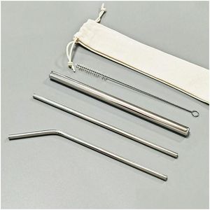 Trinkhalme Edelstahl St Straight Bend Tubaris Reinigungsbürste 4-teiliges Set Metall Sts Farbe Kaffeegetränke Saug tu Dhgarden Dhvzs