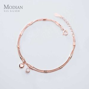 Bracelet Chain Modian Fashion Shiny Cz Stars Love Hearts Sterling Silver 925 for Women Luxury Wedding Engagement Fine Jewelry Gift