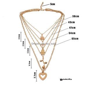 Pendant Necklaces Fashion Jewelry Vintage Heart Rose Leaf Cross Pendent Necklace Mti Layer Drop Delivery Necklaces Pendants Dhg9I